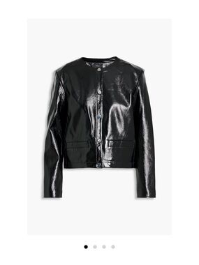 Theory Black Patent Faux-Leather Button Front Jacket